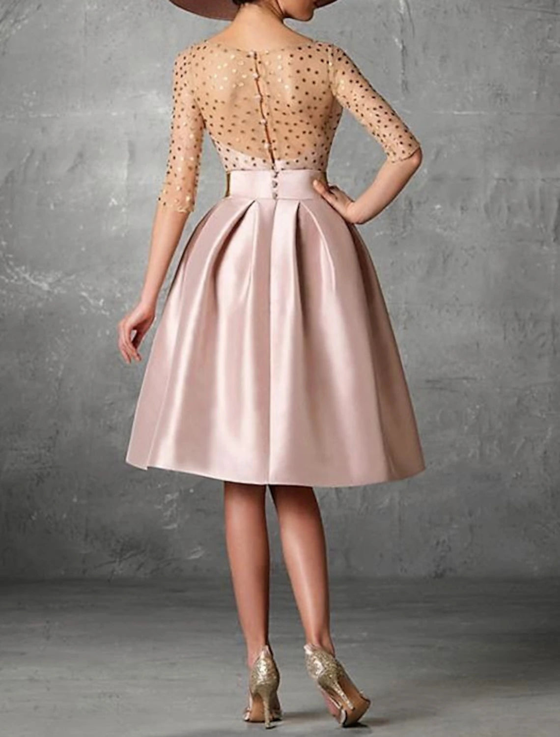 Abiti da cocktail a trapezio, eleganti, da invitata a nozze, stile Kentucky Derby, lunghezza al ginocchio, mezza manica, scollo gioiello, tasca in raso con bottoni